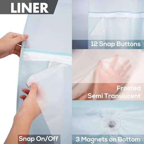 River Dream Blue Slub Textured Shower Curtain Set with Snap-in PEVA Liner & Sheer Window, 180cm x 188cm (71"W x 74"L) thumbnail 5