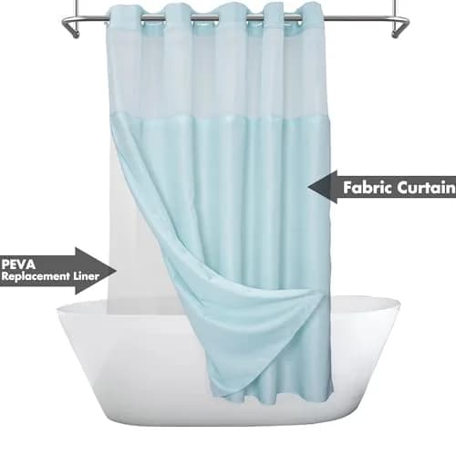 River Dream Blue Slub Textured Shower Curtain Set with Snap-in PEVA Liner & Sheer Window, 180cm x 188cm (71"W x 74"L) thumbnail 2