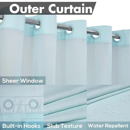 River Dream Blue Slub Textured Shower Curtain Set with Snap-in PEVA Liner & Sheer Window, 180cm x 188cm (71"W x 74"L) thumbnail 3