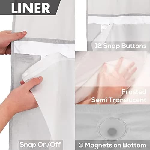 River Dream No Hook Shower Curtain with Snap-in Liner Set, Gray, 71x74 thumbnail 5