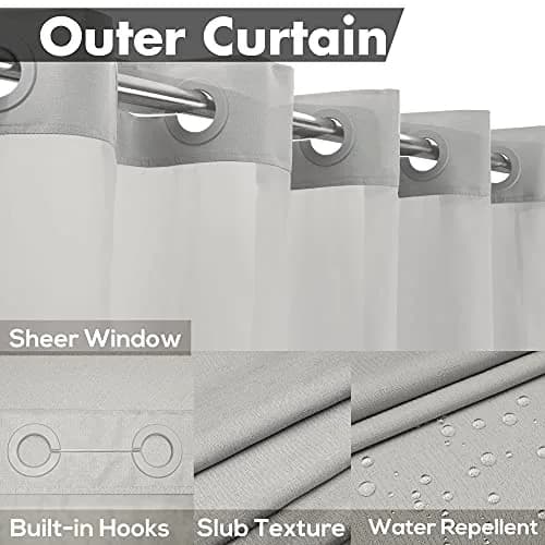 River Dream No Hook Shower Curtain with Snap-in Liner Set, Gray, 71x74 thumbnail 3