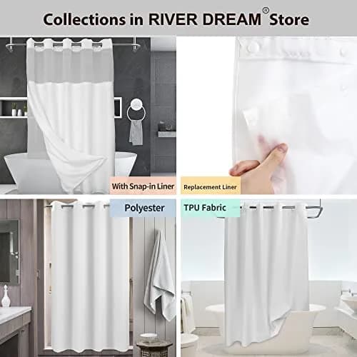River Dream No Hook Shower Curtain with Snap-in Liner Set, White, 71x74 thumbnail 7