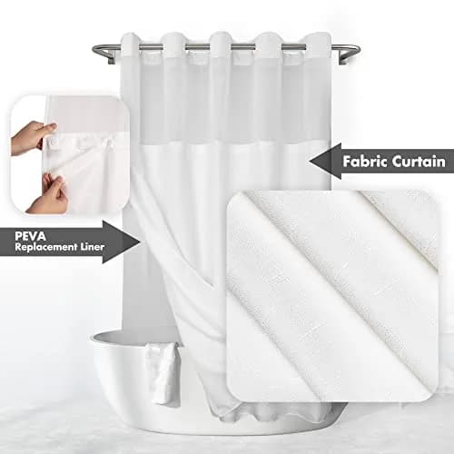 River Dream No Hook Shower Curtain with Snap-in Liner Set, White, 71x74 thumbnail 2