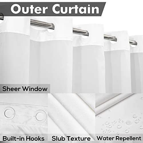 River Dream No Hook Shower Curtain with Snap-in Liner Set, White, 71x74 thumbnail 3