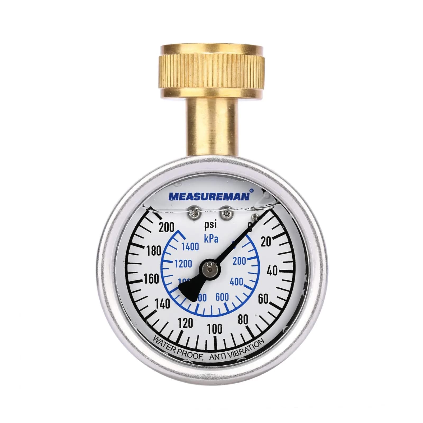 MEASUREMAN 2-1/2" Glycerin Filled Stainless Steel Pressure Gauge, 0-200 psi/kpa | Water & Industrial Use