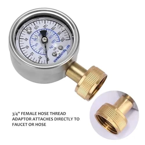 MEASUREMAN 2-1/2" Glycerin Filled Stainless Steel Pressure Gauge, 0-200 psi/kpa | Water & Industrial Use thumbnail 4