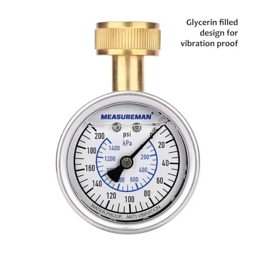MEASUREMAN 2-1/2" Glycerin Filled Stainless Steel Pressure Gauge, 0-200 psi/kpa | Water & Industrial Use thumbnail 2