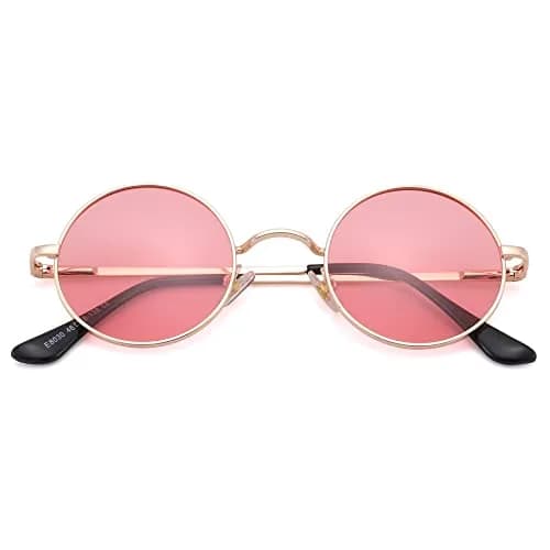 Pro Acme Small Round Sunglasses: Gold Frame & Transparent Pink Lens | UV400 Polarized thumbnail 1