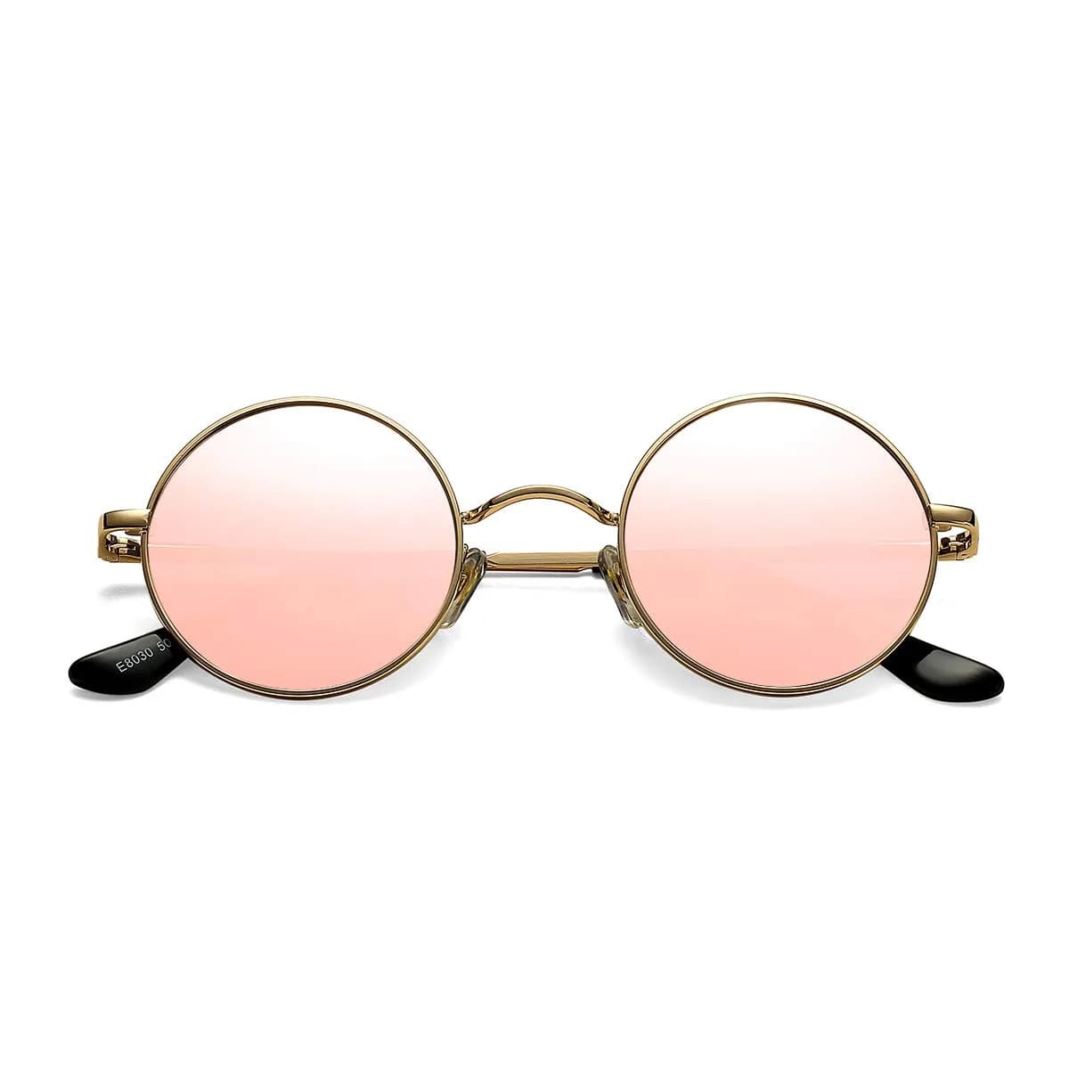 Pro Acme D1 Gold Frame Pink Mirrored Lens Small Round Polarized Sunglasses UV400 - main product image