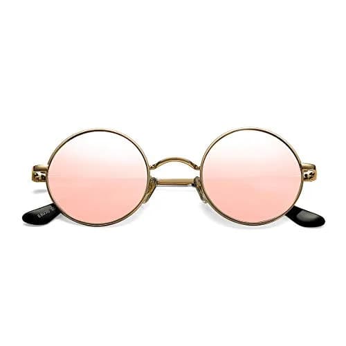 Pro Acme D1 Gold Frame Pink Mirrored Lens Small Round Polarized Sunglasses UV400 thumbnail 1