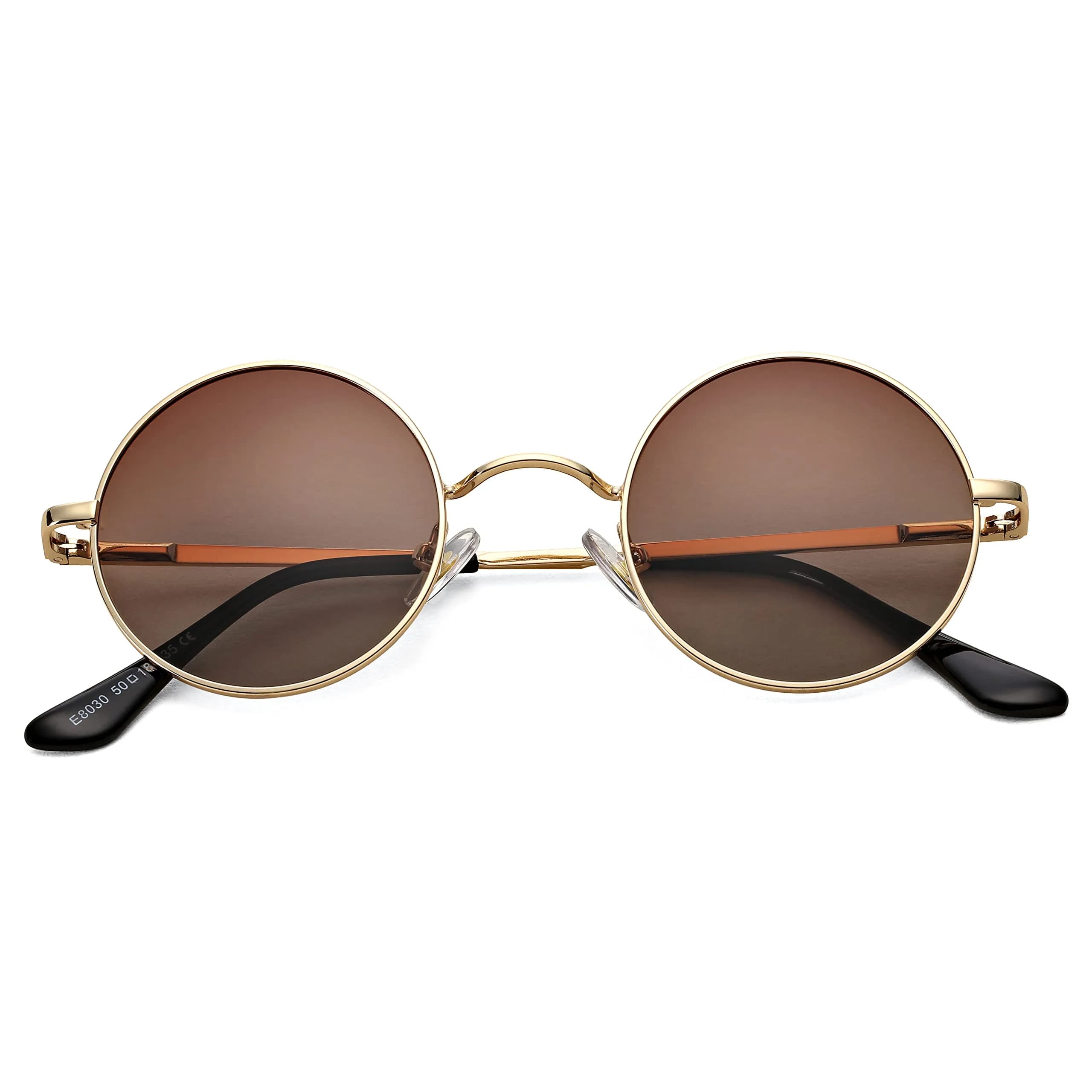 Pro Acme Small Round Polarized Sunglasses - Gold Frame, Brown Gradient Lens, UV400 - main product image