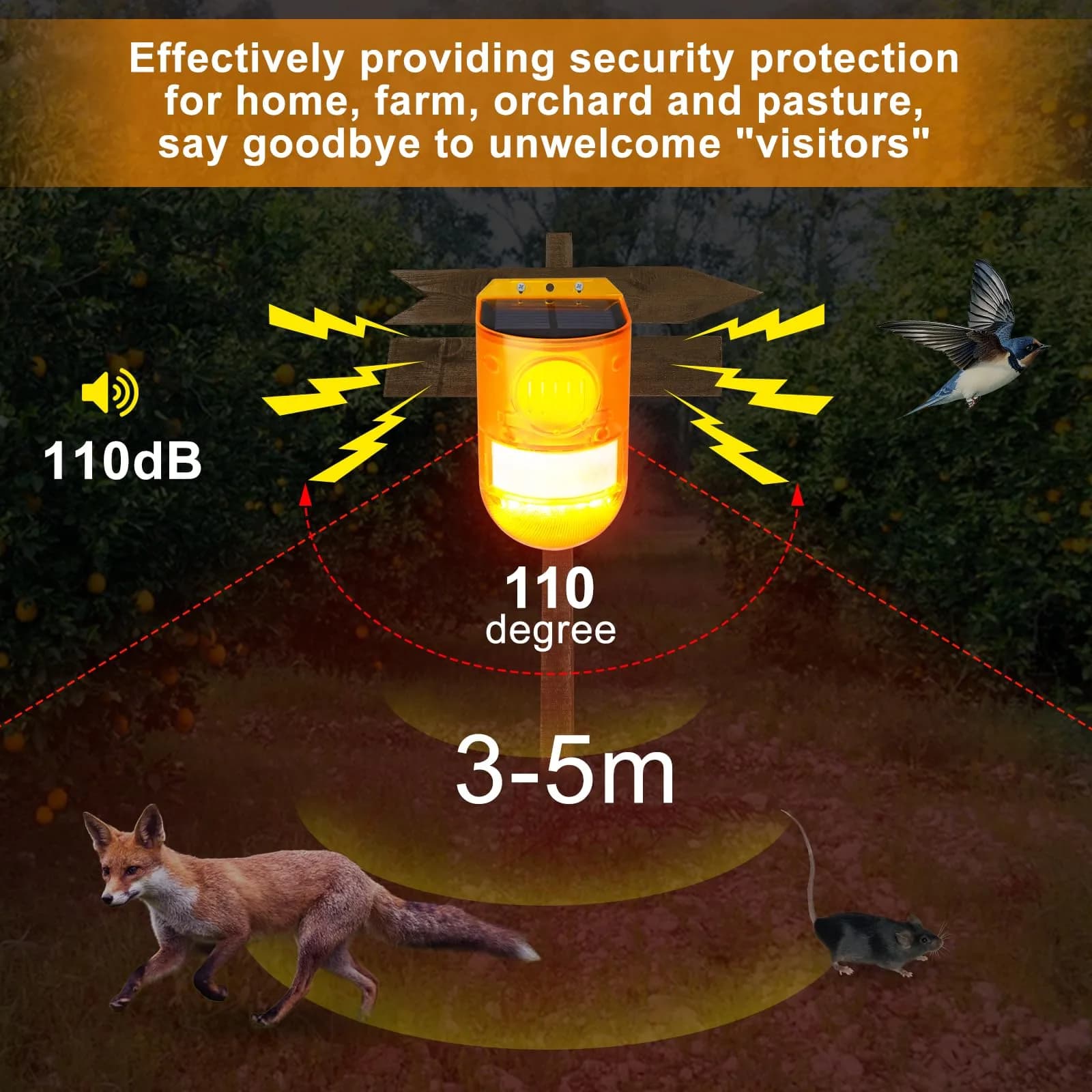 Aolyty Solar Motion Sensor Siren Alarm with Red Strobe Light & 110dB Siren | 800m Visibility - view 4