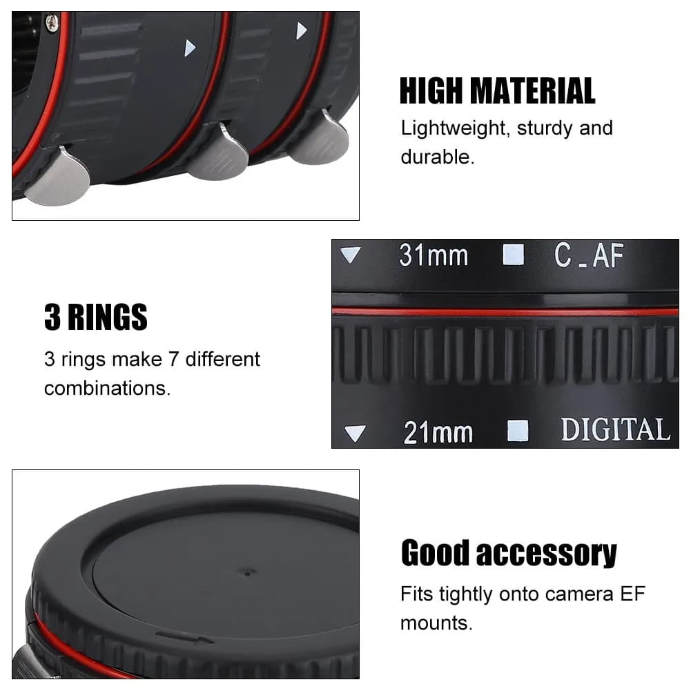 Bindpo Auto Focus Macro Extension Tube Set 13mm+21mm+31mm | Metal EF Mount for Close-Up Photography - view 2