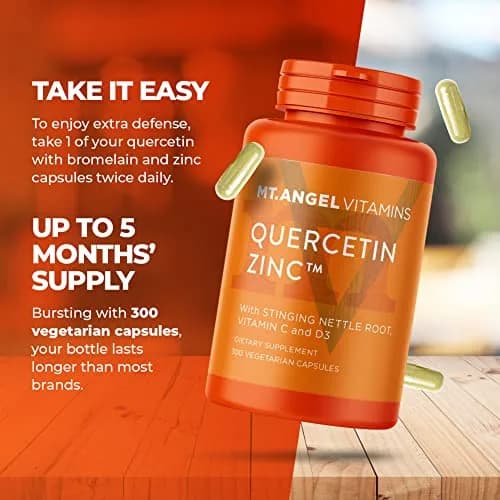 Mt. Angel Vitamins - Zinc Quercetin with Bromelain Supplement 500mg Capsules | Immune Support & Respiratory Health (300ct) thumbnail 4