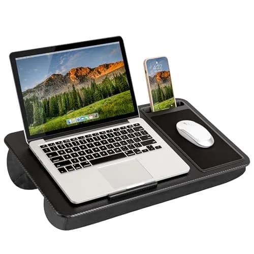 LapGear Home Office Lap Desk – Black Carbon, Fits 15.6” Laptops | Spacious 21.1"x12" Surface with Mouse Pad & Phone Slot thumbnail 1