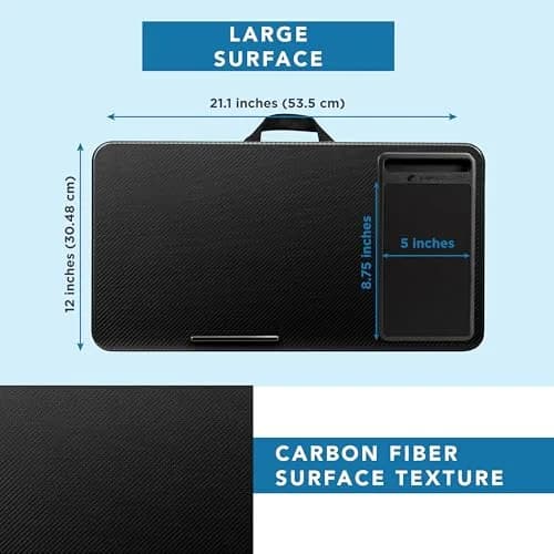 LapGear Home Office Lap Desk – Black Carbon, Fits 15.6” Laptops | Spacious 21.1"x12" Surface with Mouse Pad & Phone Slot thumbnail 5