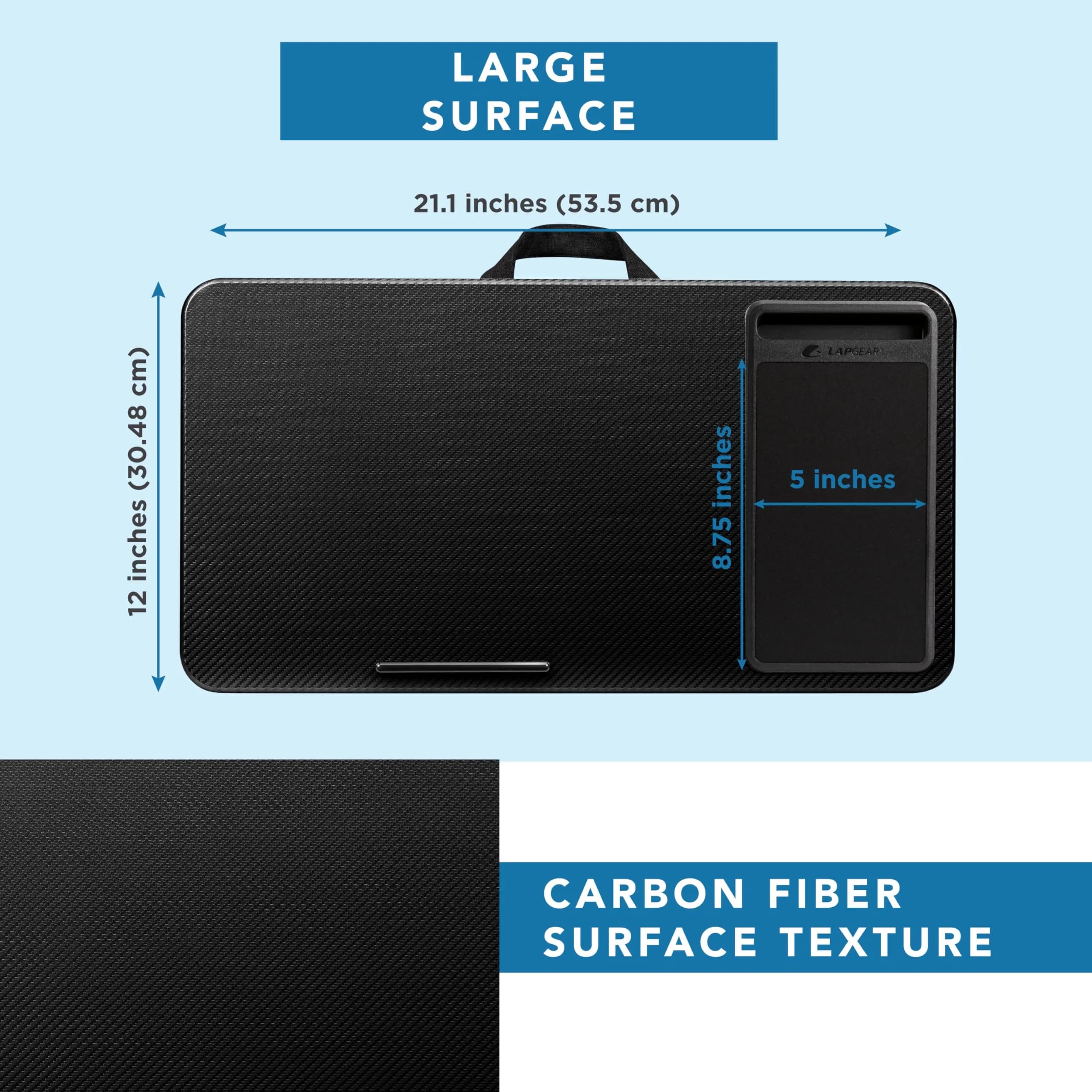 LapGear Home Office Lap Desk – Black Carbon, Fits 15.6” Laptops | Spacious 21.1"x12" Surface with Mouse Pad & Phone Slot - view 5