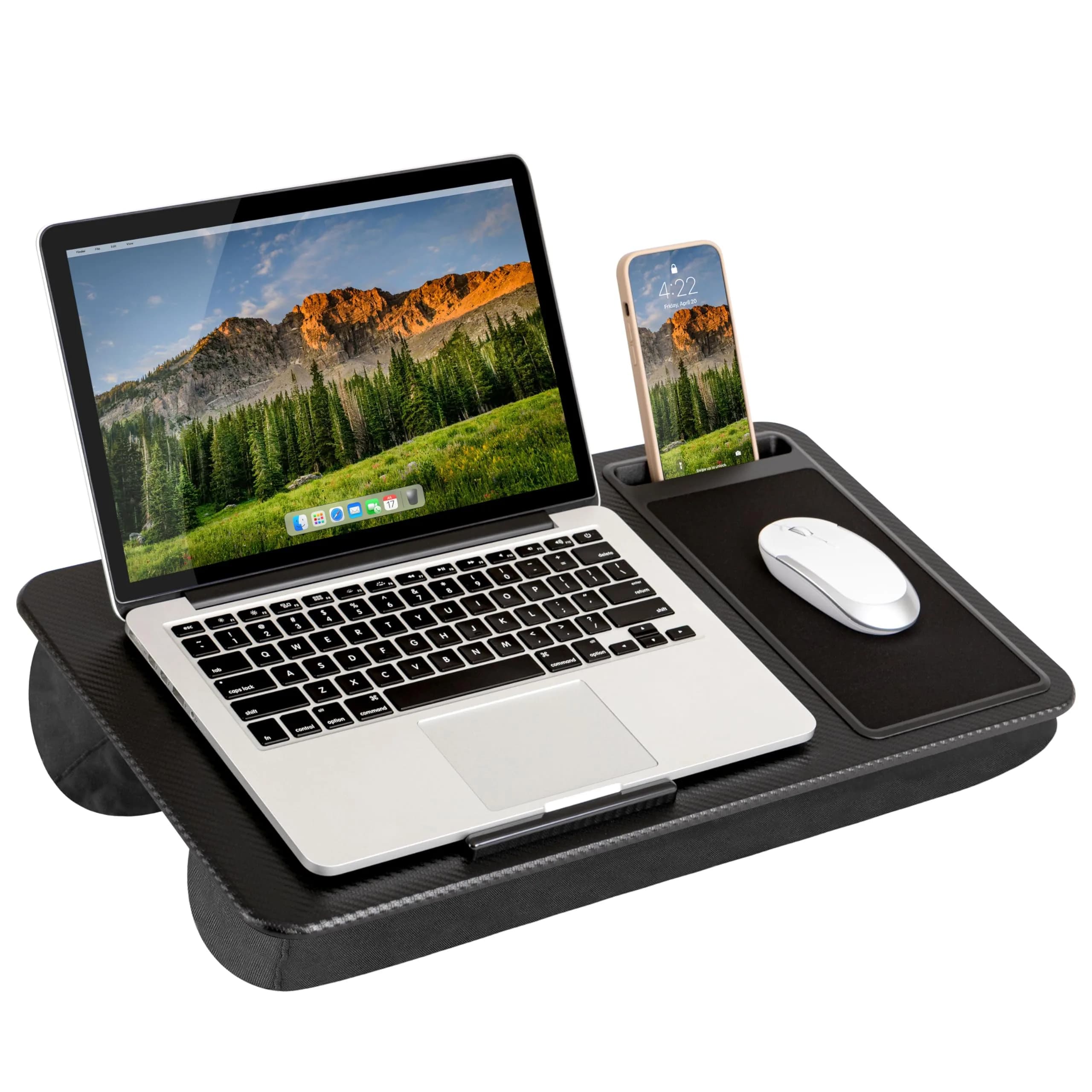 LapGear Home Office Lap Desk – Black Carbon, Fits 15.6” Laptops | Spacious 21.1"x12" Surface with Mouse Pad & Phone Slot - main product image