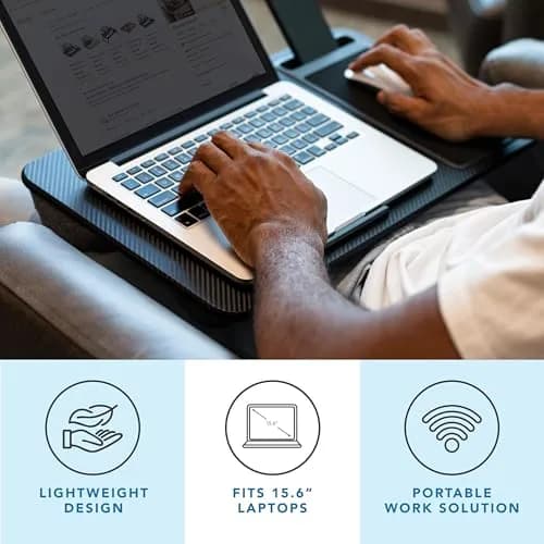 LapGear Home Office Lap Desk – Black Carbon, Fits 15.6” Laptops | Spacious 21.1"x12" Surface with Mouse Pad & Phone Slot thumbnail 2