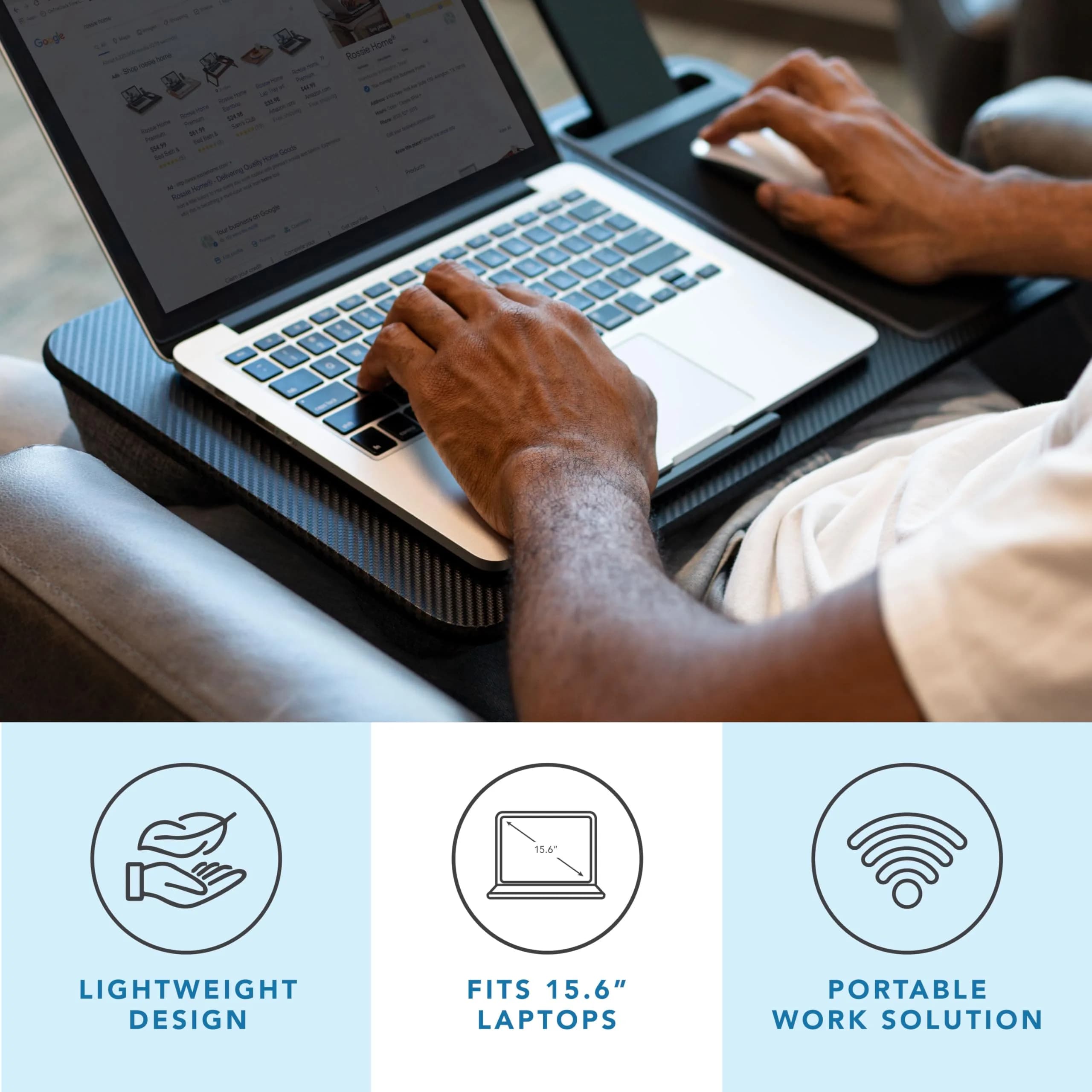LapGear Home Office Lap Desk – Black Carbon, Fits 15.6” Laptops | Spacious 21.1"x12" Surface with Mouse Pad & Phone Slot - view 2