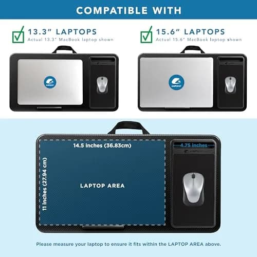 LapGear Home Office Lap Desk – Black Carbon, Fits 15.6” Laptops | Spacious 21.1"x12" Surface with Mouse Pad & Phone Slot thumbnail 3
