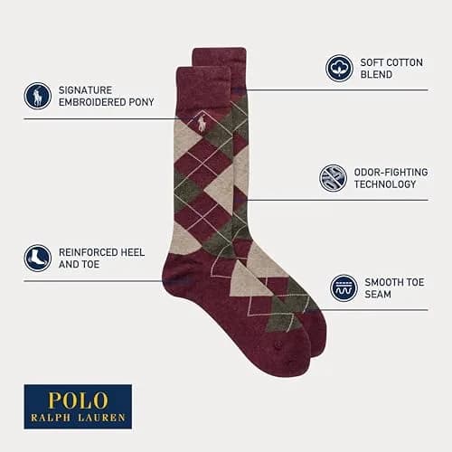 POLO RALPH LAUREN Men's Argyle & Dots Pattern Dress Crew Socks, 3 Pairs | Premium Cotton Blend, Reinforced Toe & Heel, Classic Style thumbnail 4