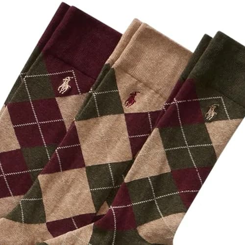 POLO RALPH LAUREN Men's Argyle & Dots Pattern Dress Crew Socks, 3 Pairs | Premium Cotton Blend, Reinforced Toe & Heel, Classic Style thumbnail 5