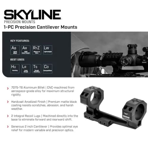 WARNE 7825-20MOA 34mm MSR Precision Cantilever Mount | Aluminum, Matte Black, Fits 34mm Scope thumbnail 3