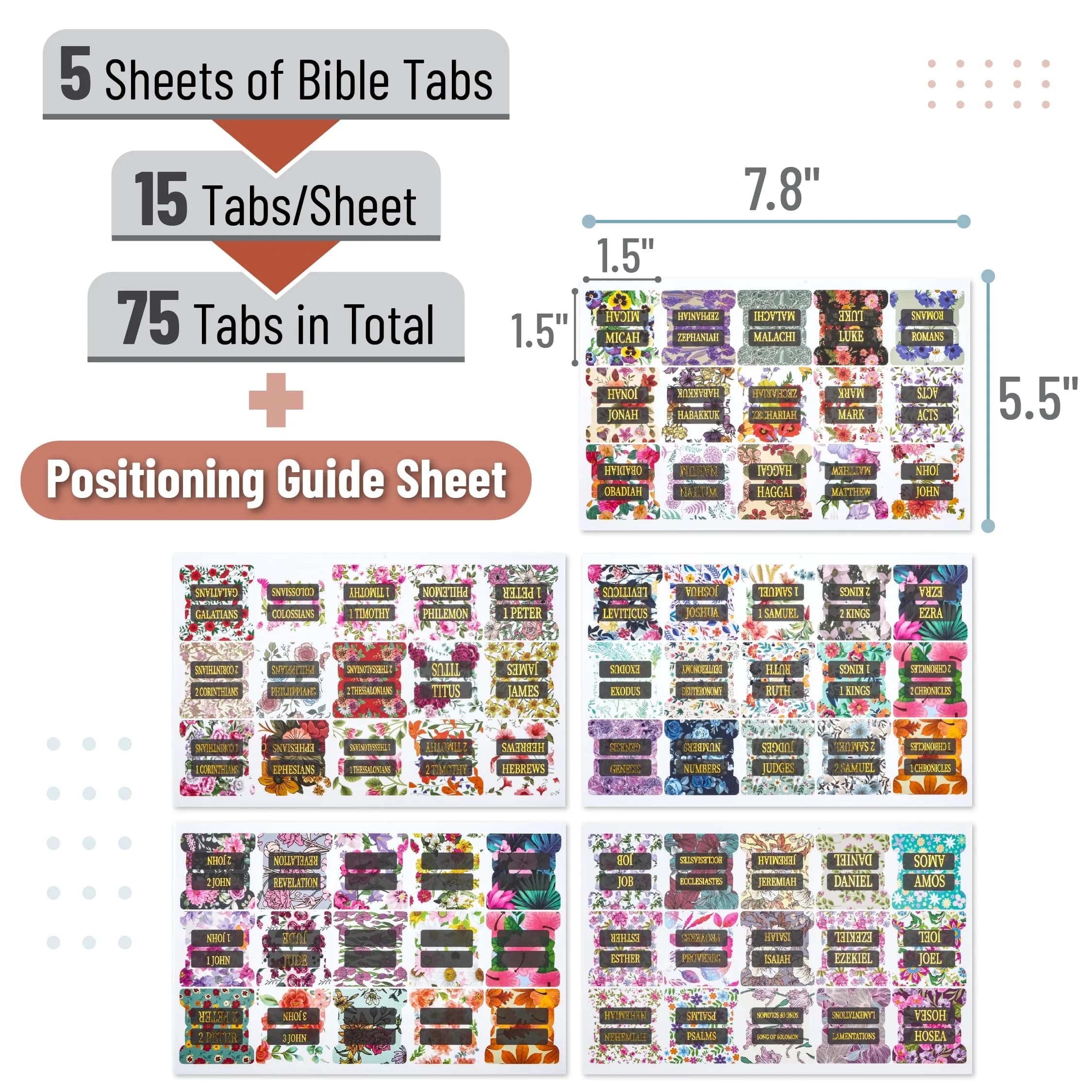 Mr. Pen Laminated Bible Tabs, 75 pcs, Gold Foil Lettering, Large Print, Floral Design | Bible Study & Organization - view 2