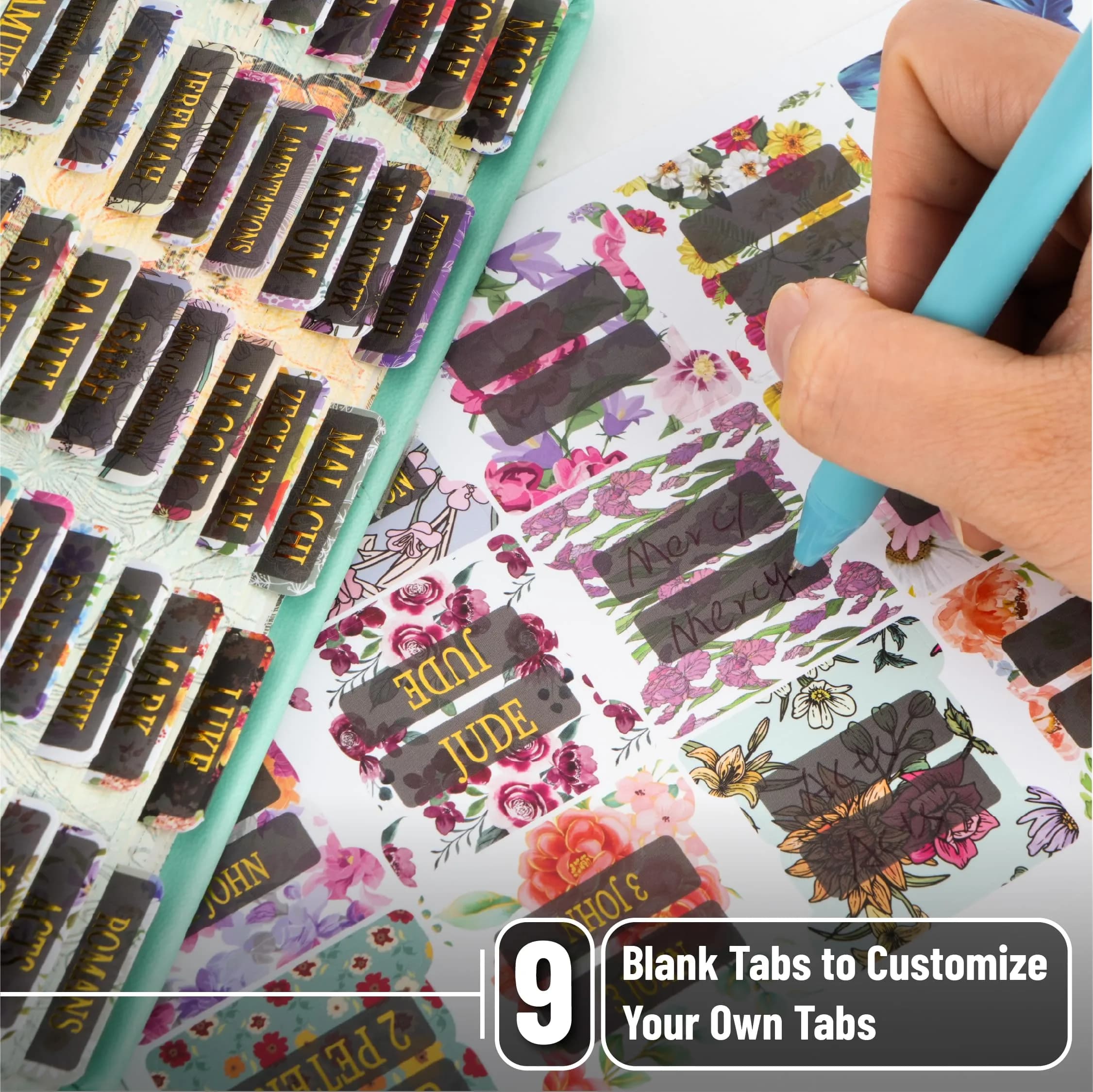 Mr. Pen Laminated Bible Tabs, 75 pcs, Gold Foil Lettering, Large Print, Floral Design | Bible Study & Organization - view 3