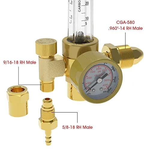 YESWELDER Welding Gas Flowmeter Regulator with CGA-580 Inlet & 0-4000 PSI Gauge | Integrated Brass Construction thumbnail 4
