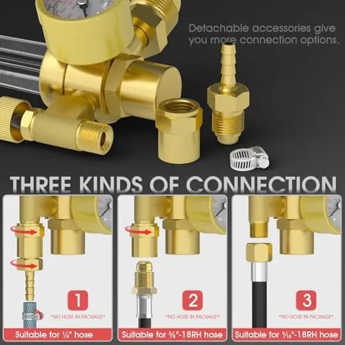 YESWELDER Welding Gas Flowmeter Regulator with CGA-580 Inlet & 0-4000 PSI Gauge | Integrated Brass Construction thumbnail 3
