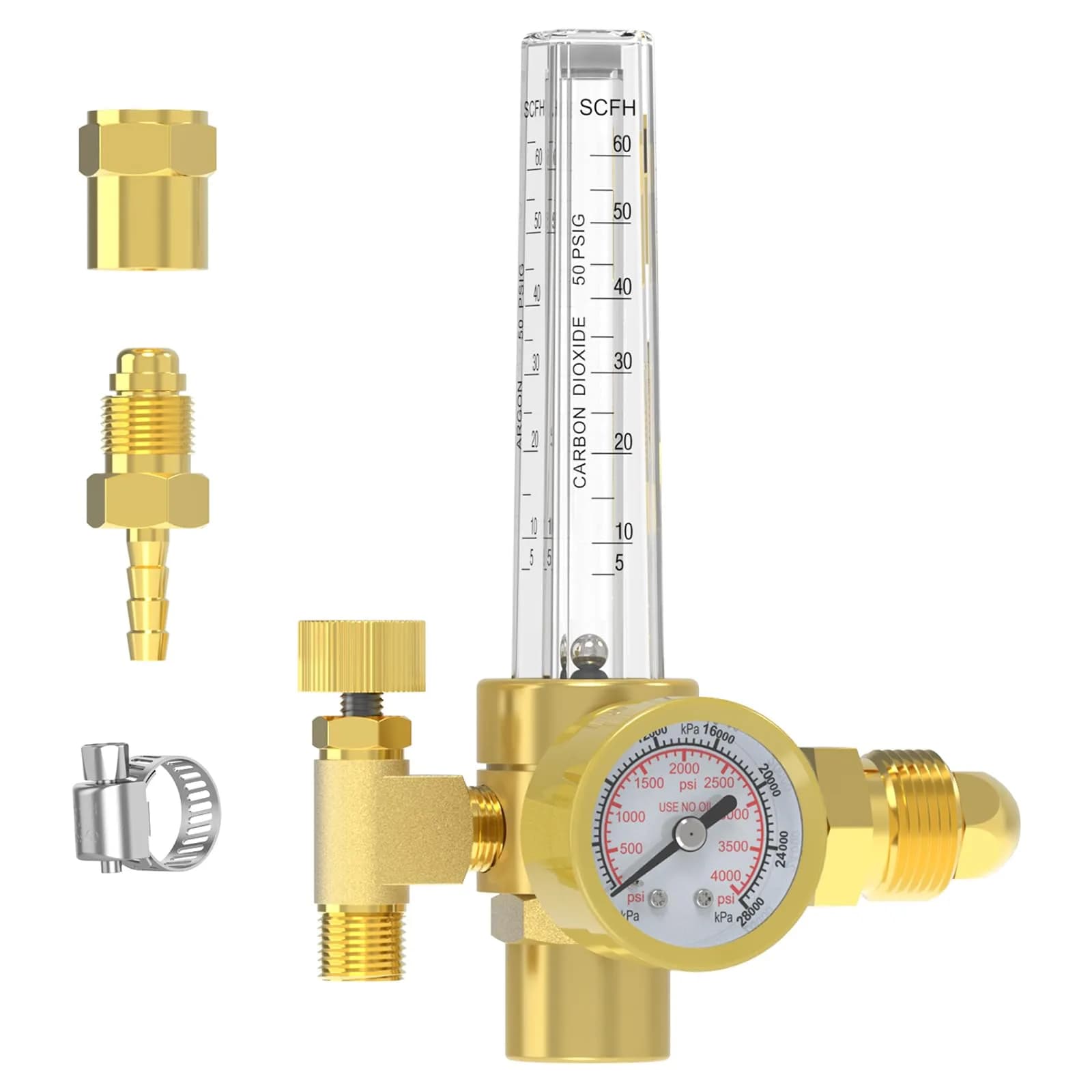 YESWELDER Welding Gas Flowmeter Regulator with CGA-580 Inlet & 0-4000 PSI Gauge | Integrated Brass Construction - main product image