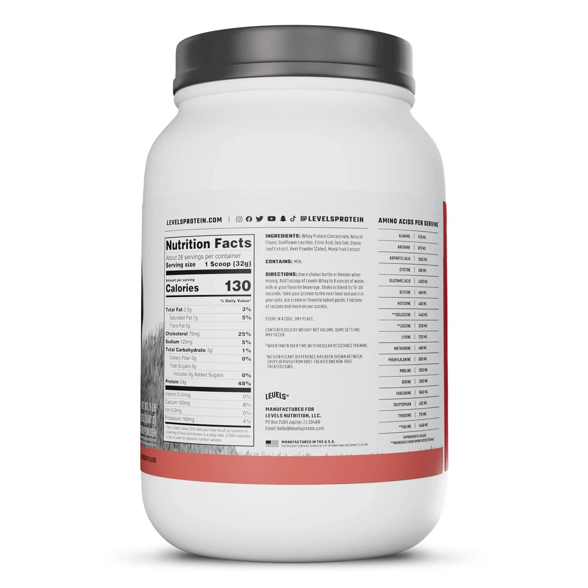 Levels Nutrition Strawberry Grass Fed Whey Protein Powder 2lb | 24g Protein Per Scoop - view 8