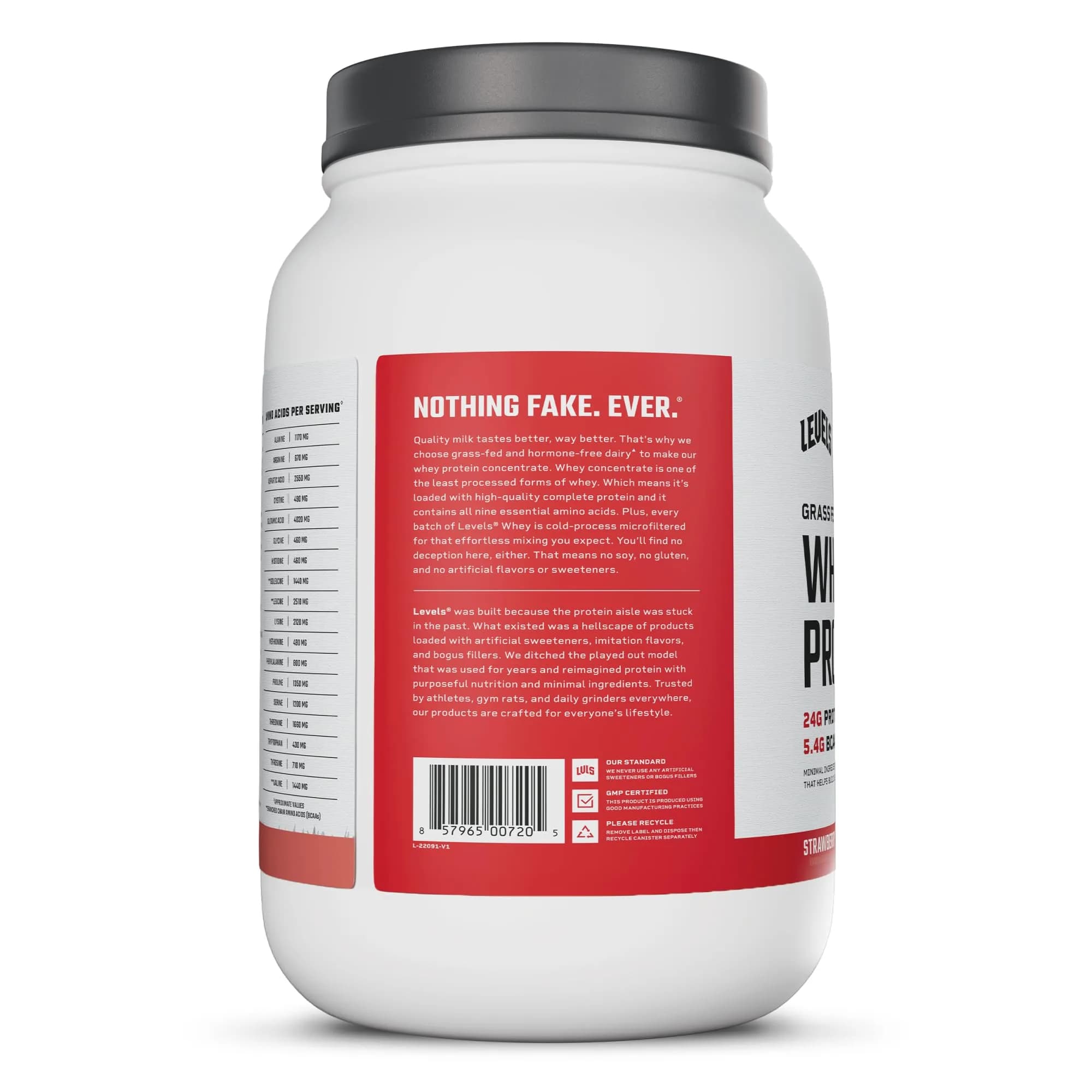Levels Nutrition Strawberry Grass Fed Whey Protein Powder 2lb | 24g Protein Per Scoop - view 9