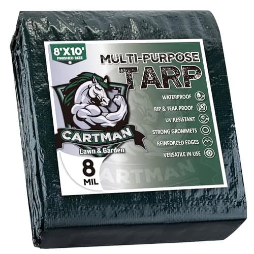 CARTMAN 8x10Ft Waterproof Poly Tarp Cover 8 Mil | Heavy Duty, Green, Outdoor Use thumbnail 1