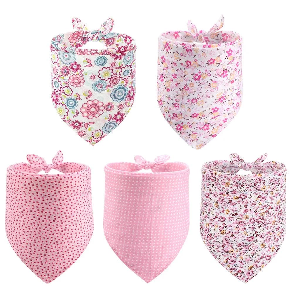 PAWCHIE Reversible Floral Dog Bandanas - 5 Pack | Adjustable Soft Square Scarves for Small Dogs & Cats