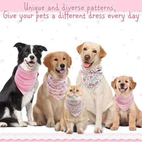 PAWCHIE Reversible Floral Dog Bandanas - 5 Pack | Adjustable Soft Square Scarves for Small Dogs & Cats thumbnail 4