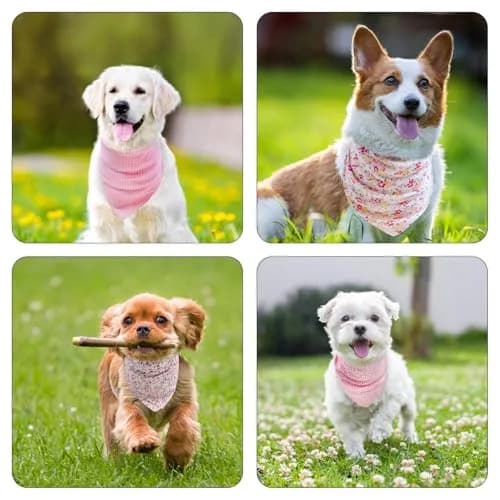 PAWCHIE Reversible Floral Dog Bandanas - 5 Pack | Adjustable Soft Square Scarves for Small Dogs & Cats thumbnail 6
