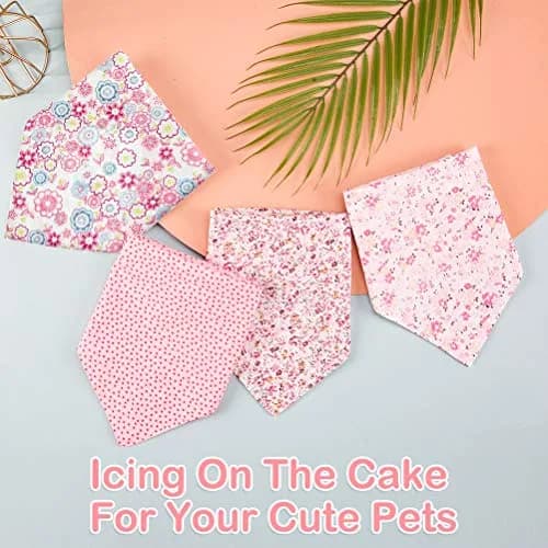 PAWCHIE Reversible Floral Dog Bandanas - 5 Pack | Adjustable Soft Square Scarves for Small Dogs & Cats thumbnail 8