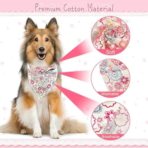 PAWCHIE Reversible Floral Dog Bandanas - 5 Pack | Adjustable Soft Square Scarves for Small Dogs & Cats thumbnail 3