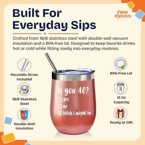 NewEleven 40th Birthday Tumbler Gift for Women - 12 Oz Insulated Cup | Birthday Decorations For Women | Gift Ideas For Wife, Mom, Friends, Sister thumbnail 4