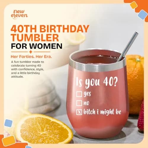 NewEleven 40th Birthday Tumbler Gift for Women - 12 Oz Insulated Cup | Birthday Decorations For Women | Gift Ideas For Wife, Mom, Friends, Sister thumbnail 2