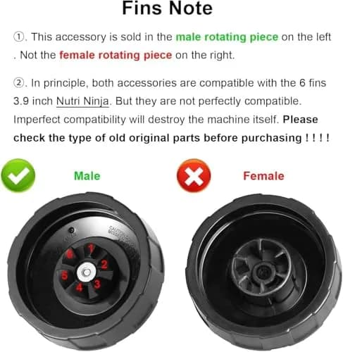 Feilifan 6-Fin Male Blade Replacement for Ninja Blender BL480W-70, BL450-70, BL451-70 (10 cm Diameter) thumbnail 2