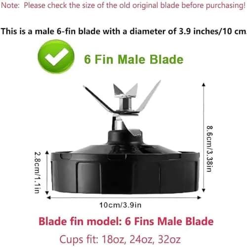 Feilifan 6-Fin Male Blade Replacement for Ninja Blender BL480W-70, BL450-70, BL451-70 (10 cm Diameter) thumbnail 3
