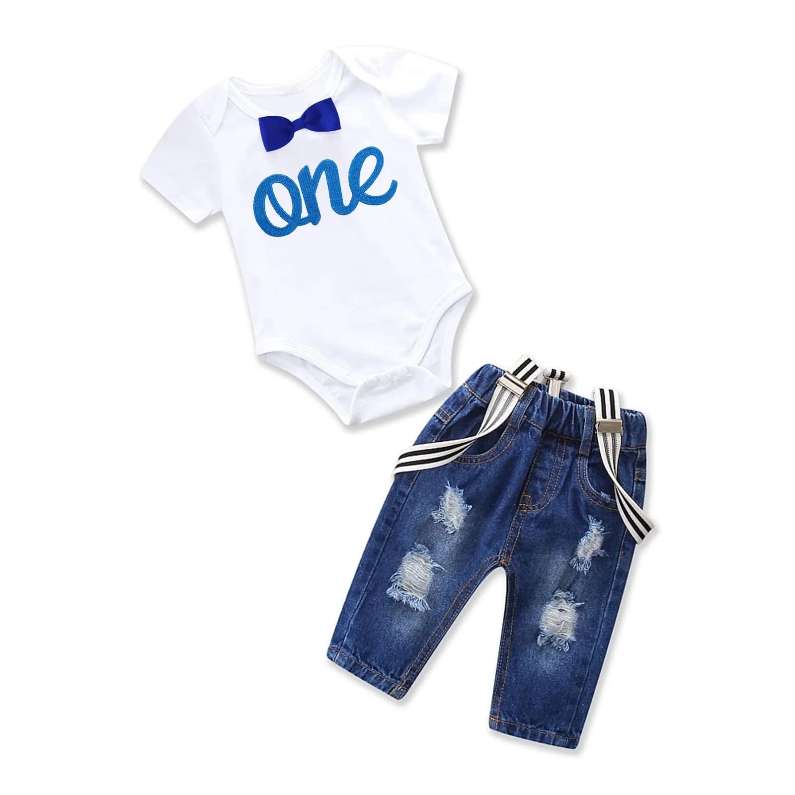 Pinleck Toddler Baby Boy Birthday Clothes Set 0-24 Months | Photo-Ready Denim & Bowtie Outfit