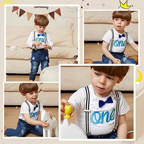 Pinleck Toddler Baby Boy Birthday Clothes Set 0-24 Months | Photo-Ready Denim & Bowtie Outfit thumbnail 4