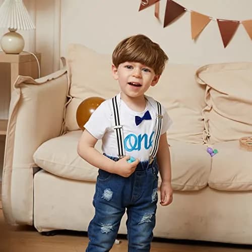 Pinleck Toddler Baby Boy Birthday Clothes Set 0-24 Months | Photo-Ready Denim & Bowtie Outfit thumbnail 2