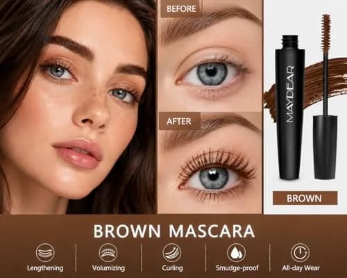 Maydear Brown Mascara for Eyelashes, Waterproof Long Lasting Smudgeproof Color Mascara 10ml (0.35 Fl Oz) | Volumizing & Lengthening thumbnail 4