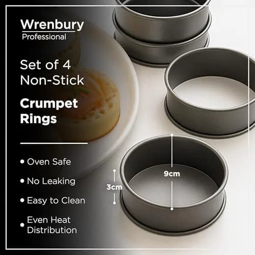 Wrenbury Nonstick Crumpet Rings Set of 4 Food Molds, 9cm (3.5 inch) Metal Baking Egg Rings | Perfect Round Crumpets, Pancakes, English Muffins thumbnail 2